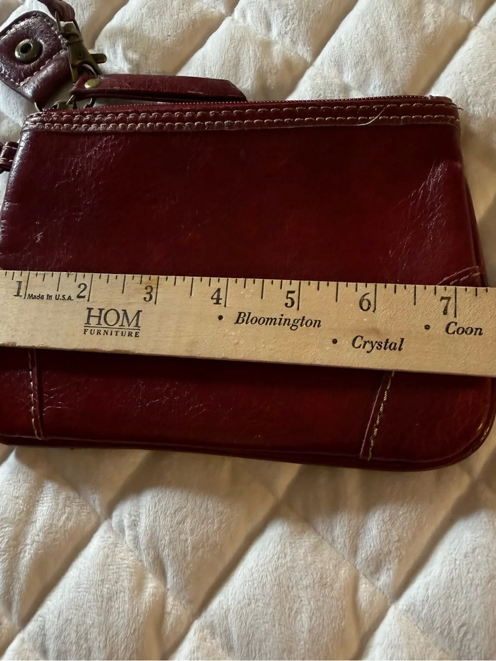 VTG Franklin Covey Red Leather Zip Top Wristlet Pouch Striped Lining